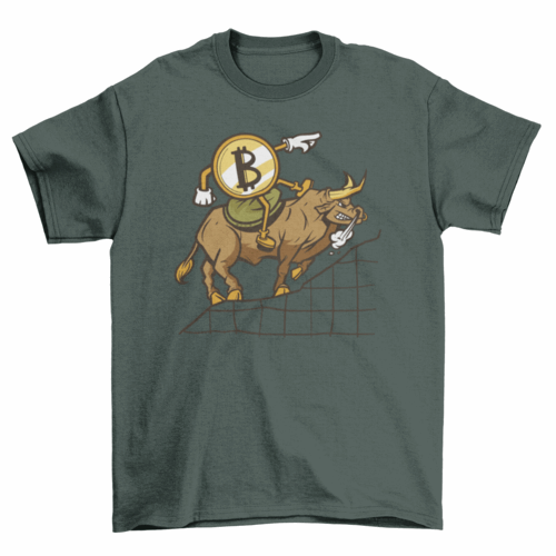 Bitcoin cartoon riding bull t-shirt