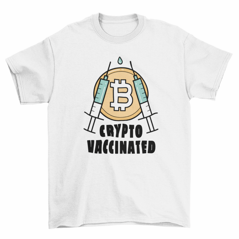 Crypto currency bitcoin vaccine t-shirt