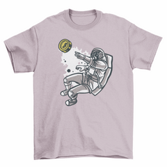 Flying astronaut with bitcoin t-shirt