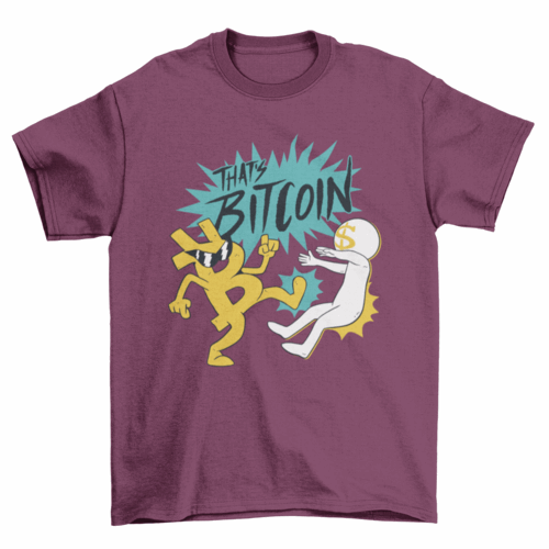 Bitcoin charater cartoon kicking the dollar sign finance t-shirt