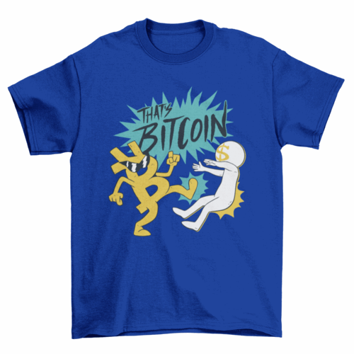 Bitcoin charater cartoon kicking the dollar sign finance t-shirt