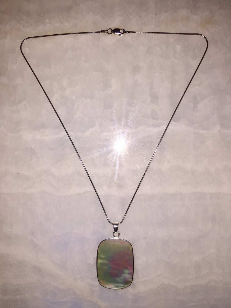 Silver Mother Of Pearl Necklace (Rectangle)