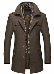 Mens Layered Collar Button Front Mid Length Coat