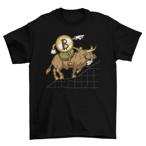 Bitcoin cartoon riding bull t-shirt
