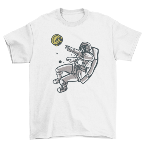 Flying astronaut with bitcoin t-shirt