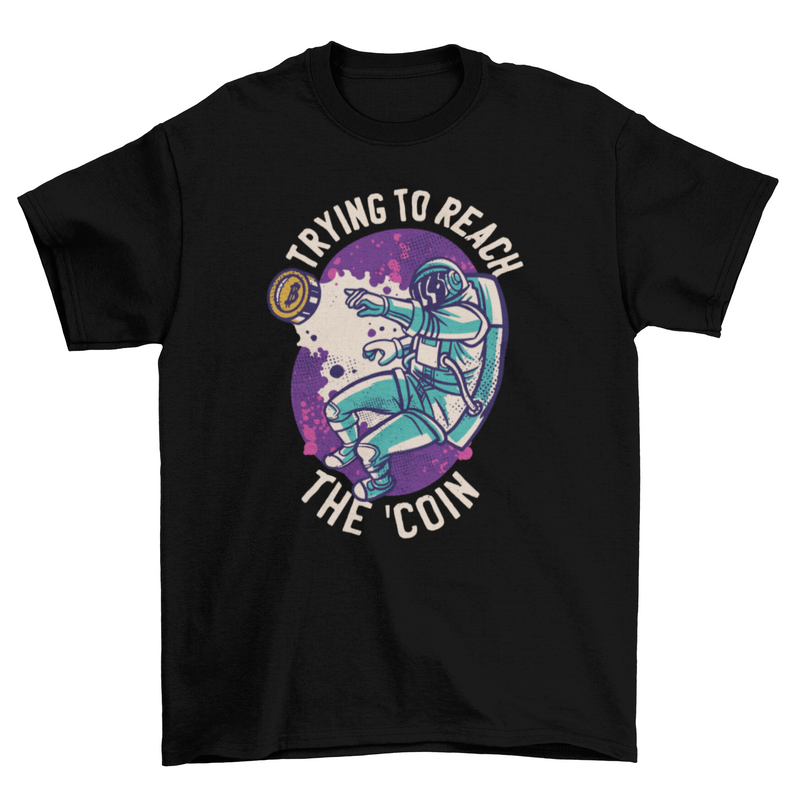 Space astronaut with bitcoin t-shirt
