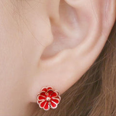 Daisy Red Stud Earrings with 14K Gold Pin