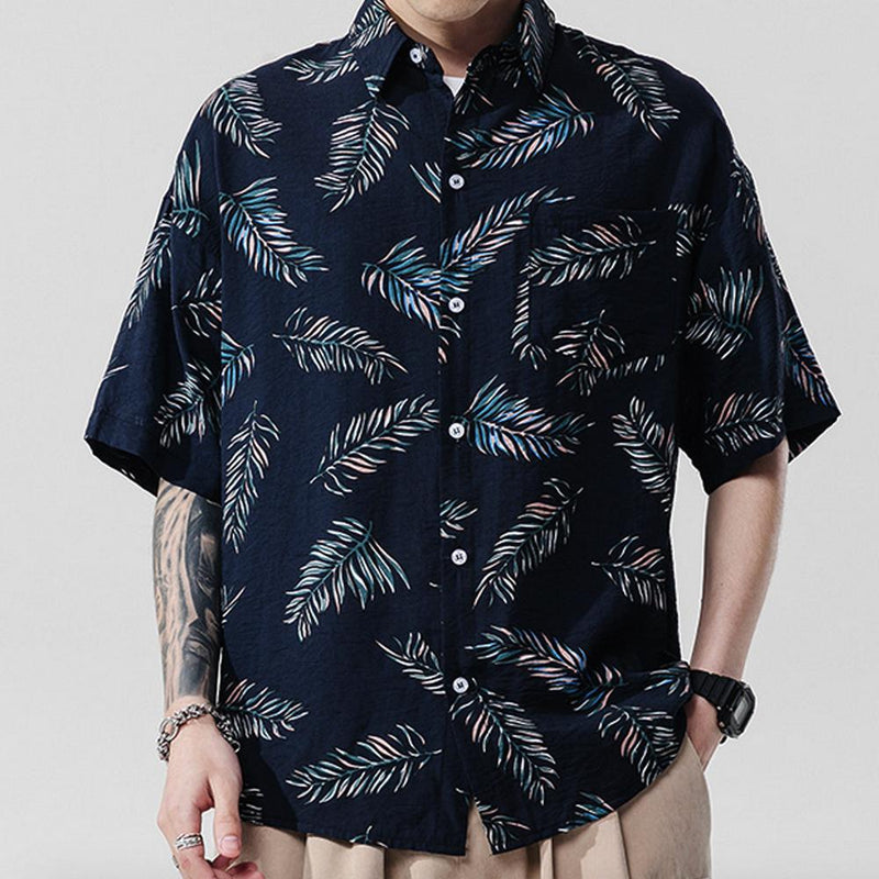 Mens Loose Fit Summer Floral Hawaiian Shirt