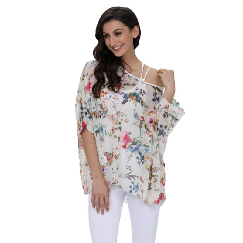 Womens Summer Floral Print Chiffon Tunic Top