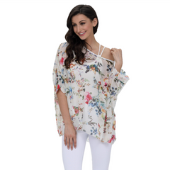 Womens Summer Floral Print Chiffon Tunic Top