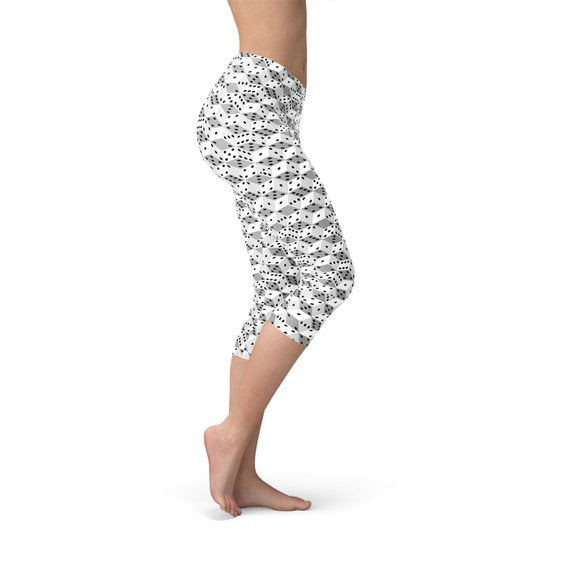 Womens Black and White Dice Capri Leggings