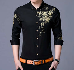 Mens Button Front Shirt with Floral Design